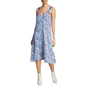 RAG & BONE Navy Blue‎ Floral Print Estell V-Neck Tank Slip Midi Dress Size Small